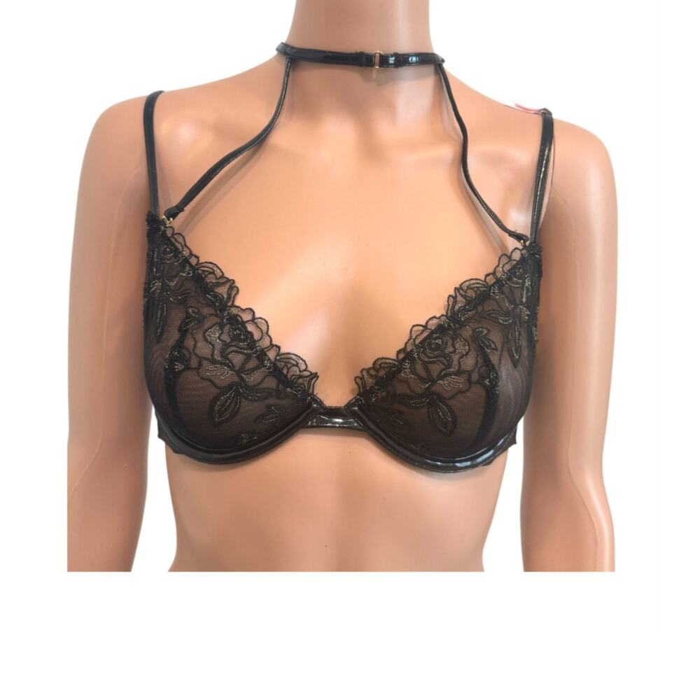 Victoria's Secret Very Sexy 32D strappy low cut demi choker bra BC3 3216
